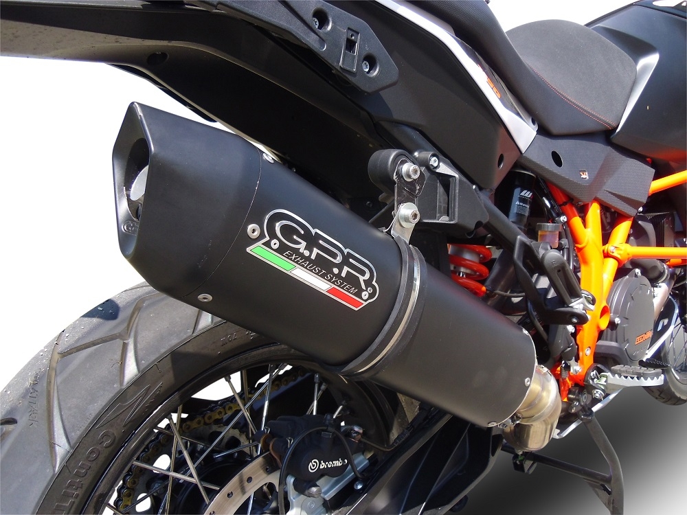 GPR exhaust compatible with  Ktm Lc 8 Adventure 1190  2013-2016, Furore Nero, Homologated legal slip-on exhaust including removable db killer and link pipe 