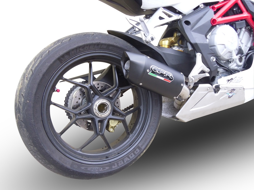 GPR exhaust compatible with  Mv Agusta Brutale 675 2012-2015, Furore Nero, Homologated legal slip-on exhaust including removable db killer and link pipe 