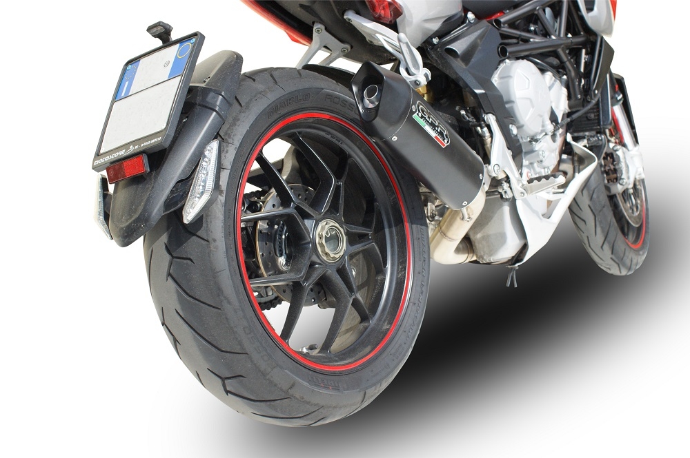 GPR exhaust compatible with  Mv Agusta Rivale - Stradale 800 2014-2016, Furore Nero, Homologated legal slip-on exhaust including removable db killer and link pipe 