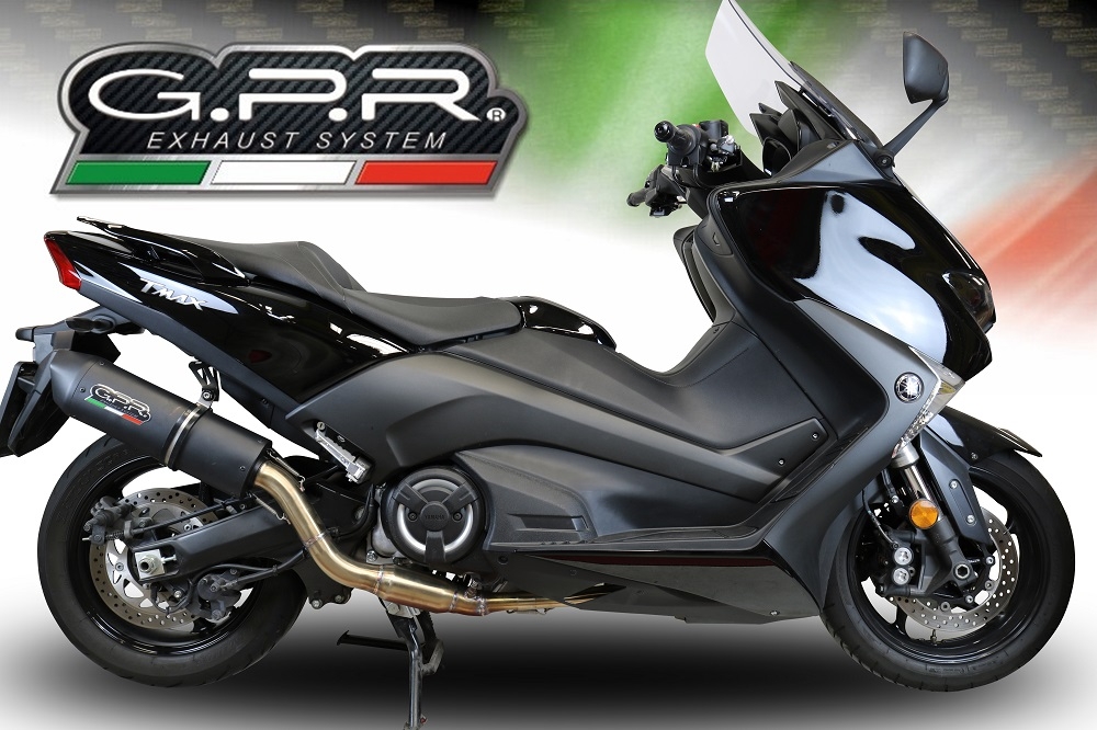 GPR exhaust compatible with  Yamaha T-Max 530 2017-2021, Furore Evo4 Nero, Homologated legal full system exhaust, including removable db killer and catalyst 