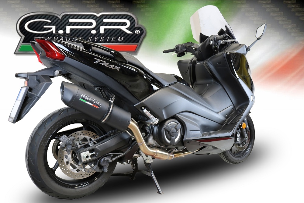 GPR exhaust compatible with  Yamaha T-Max 530 2017-2021, Furore Evo4 Nero, Homologated legal full system exhaust, including removable db killer and catalyst 