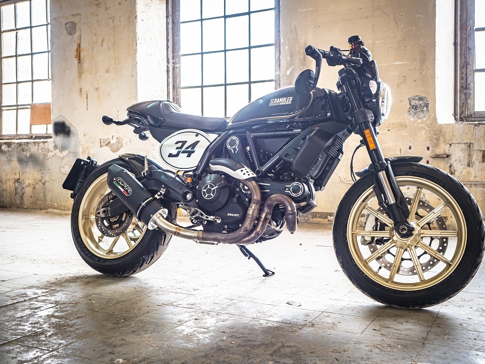 GPR exhaust compatible with  Ducati Scrambler 800  2015-2016, Furore Nero, Homologated legal slip-on exhaust including removable db killer and link pipe 