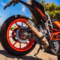 GPR exhaust compatible with  Ktm Duke 125 2017-2020, Deeptone Inox, Homologated legal slip-on exhaust including removable db killer and link pipe 