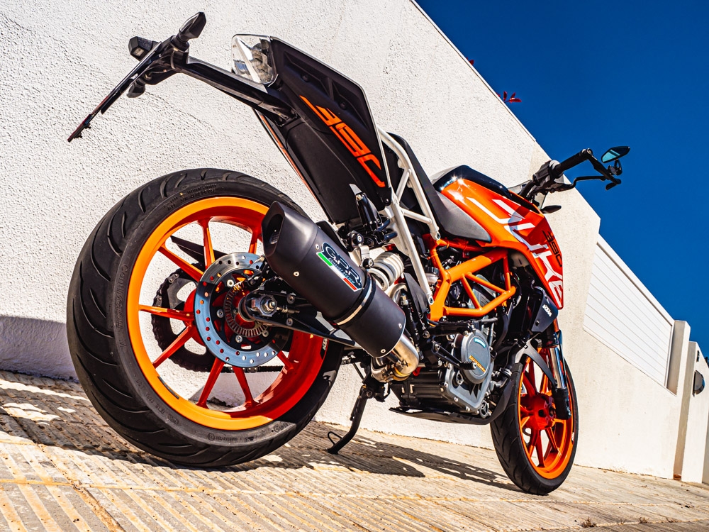 GPR exhaust compatible with  Ktm Duke 200 2012-2024, Furore Nero, Homologated legal slip-on exhaust including removable db killer, link pipe and catalyst 