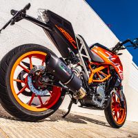 GPR exhaust compatible with  Ktm Duke 200 2012-2024, Furore Nero, Homologated legal slip-on exhaust including removable db killer, link pipe and catalyst 