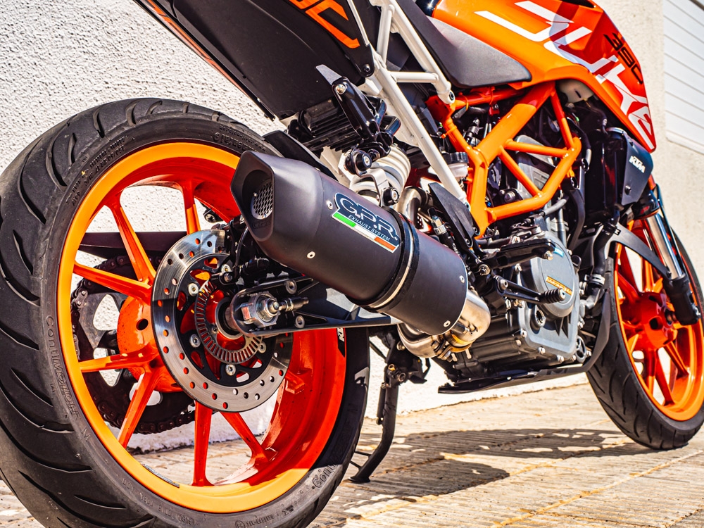 GPR exhaust compatible with  Ktm Duke 125 2017-2020, Furore Evo4 Nero, Homologated legal slip-on exhaust including removable db killer and link pipe 