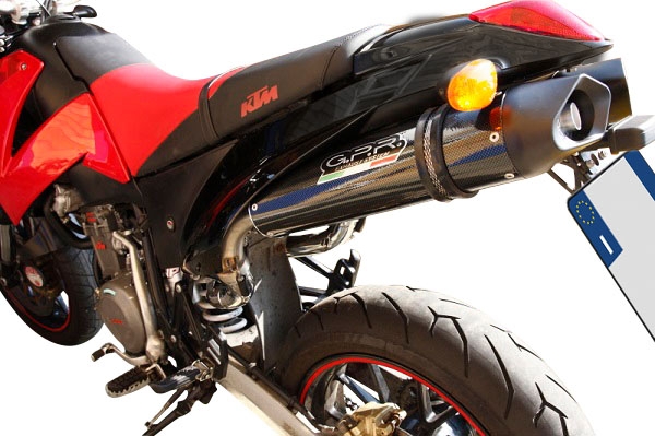 GPR exhaust compatible with  Ktm Duke II 2000-2006, Furore Nero, Dual Homologated legal slip-on exhaust including removable db killers and link pipes 