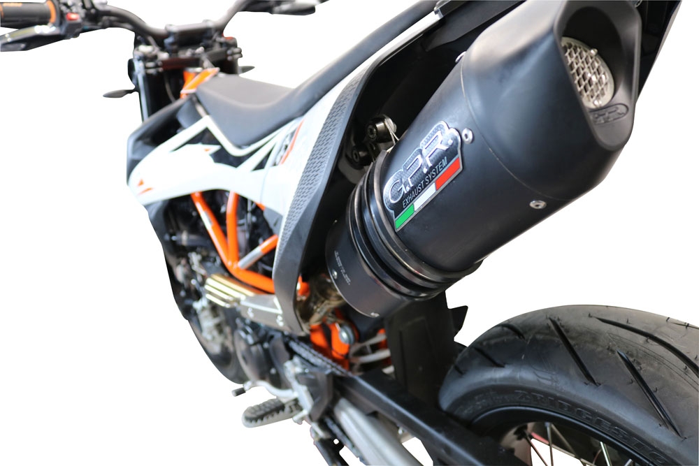 GPR exhaust compatible with  Ktm Enduro 690 R 2019-2020, Furore Evo4 Nero, Slip-on exhaust legal for UK and non-EU markets including link pipe and removable db killer 