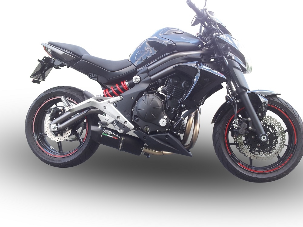 GPR exhaust compatible with  Kawasaki Er 6 N - F  2012-2016, Furore Nero, Homologated legal full system exhaust, including removable db killer 