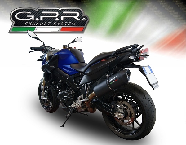 GPR exhaust compatible with  Bmw F 800 R 2009-2014, Furore Nero, Homologated legal slip-on exhaust including removable db killer and link pipe 