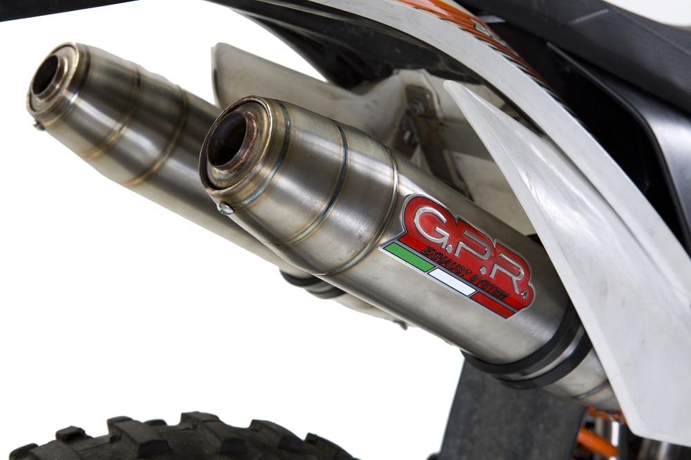 GPR exhaust compatible with  Ktm Freeride 350 4T 2012-2017, Deeptone Inox, Dual Homologated legal slip-on exhaust including removable db killers and link pipes 