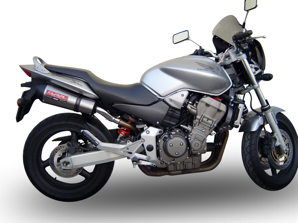 GPR exhaust compatible with  Honda Hornet 900 - Cb 900 F 2002-2005, Gpe Ann. titanium, Dual Homologated legal slip-on exhaust including removable db killers and link pipes 