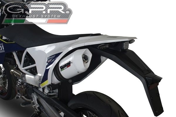 GPR exhaust compatible with  Husqvarna Supermoto 701 2015-2016, Albus Ceramic, Homologated legal slip-on exhaust including removable db killer and link pipe 