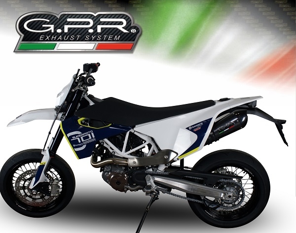 GPR exhaust compatible with  Husqvarna Supermoto 701 2021-2024, GP Evo4 Poppy, Slip-on exhaust legal for UK and non-EU markets including link pipe and removable db killer 