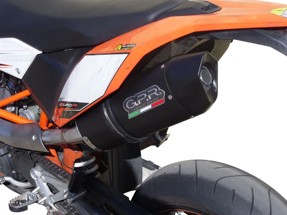 GPR exhaust compatible with  Ktm Enduro 690 R  2007-2016, Furore Nero, Homologated legal slip-on exhaust including removable db killer and link pipe 