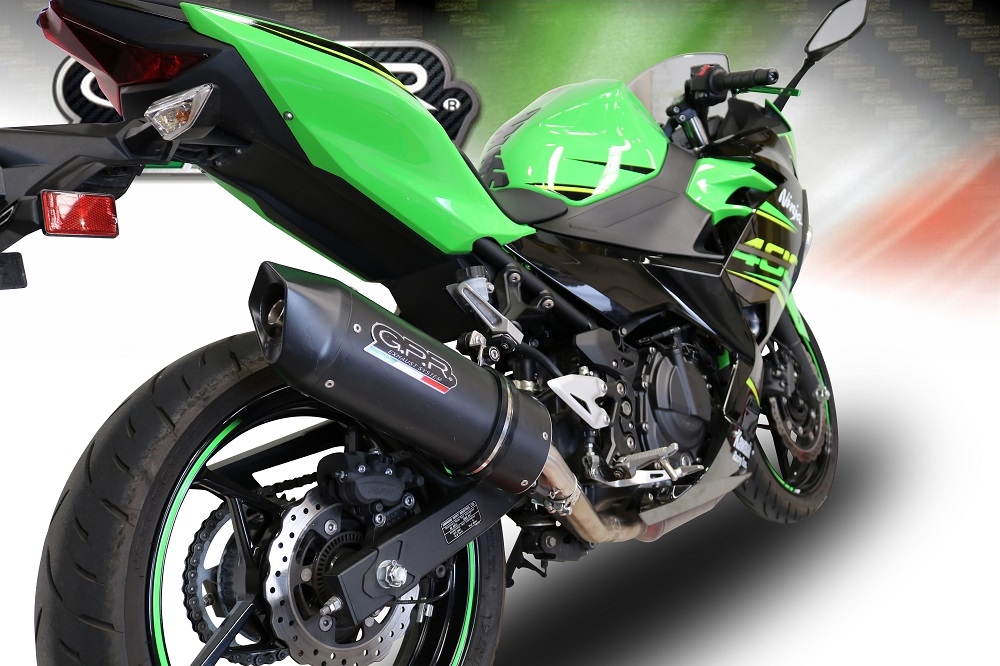 GPR exhaust compatible with  Kawasaki Ninja 400 2018-2022, Furore Evo4 Nero, Homologated legal slip-on exhaust including removable db killer and link pipe 