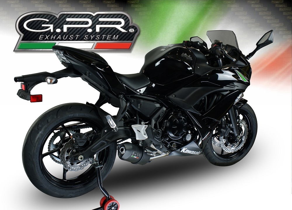 GPR exhaust compatible with  Kawasaki Ninja 650 2021-2022, Furore Nero, Homologated legal full system exhaust, including removable db killer and catalyst 