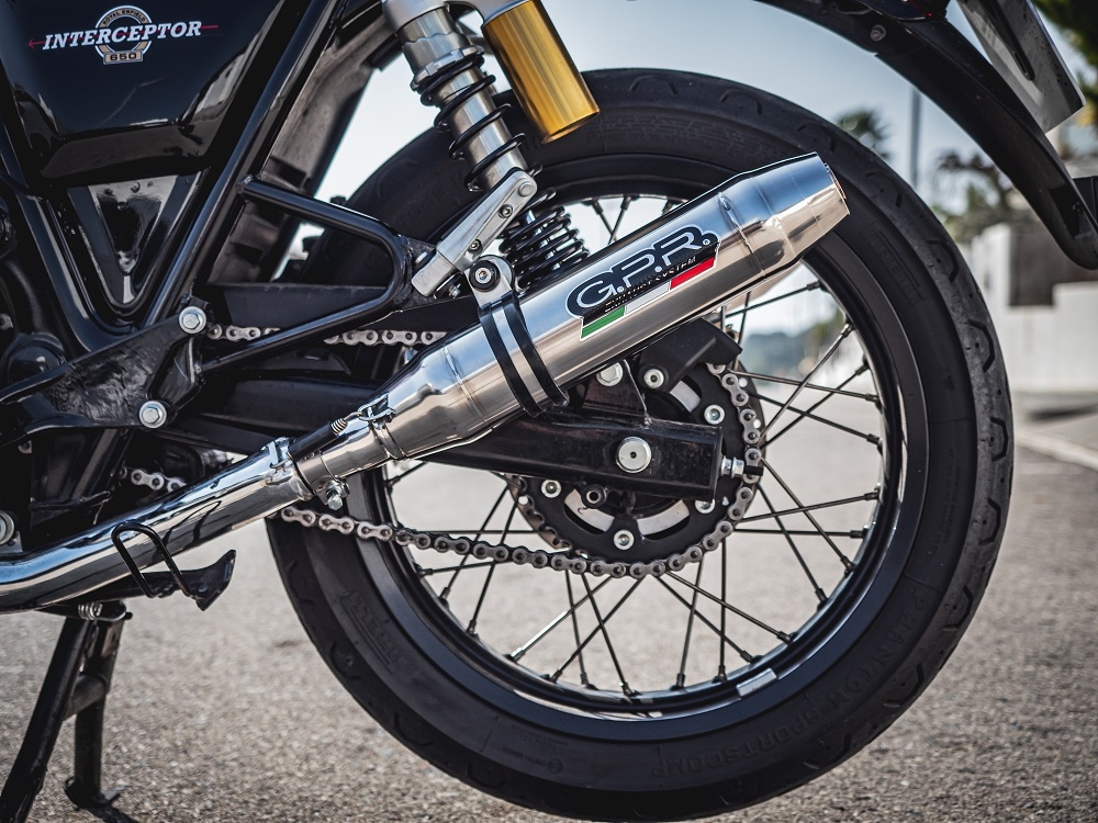 GPR exhaust compatible with  Royal Enfield Continental 650 2019-2020, Deeptone Inox, Dual slip-on exhaust legal for UK and non-EU countries including removable db killers and link pipes 