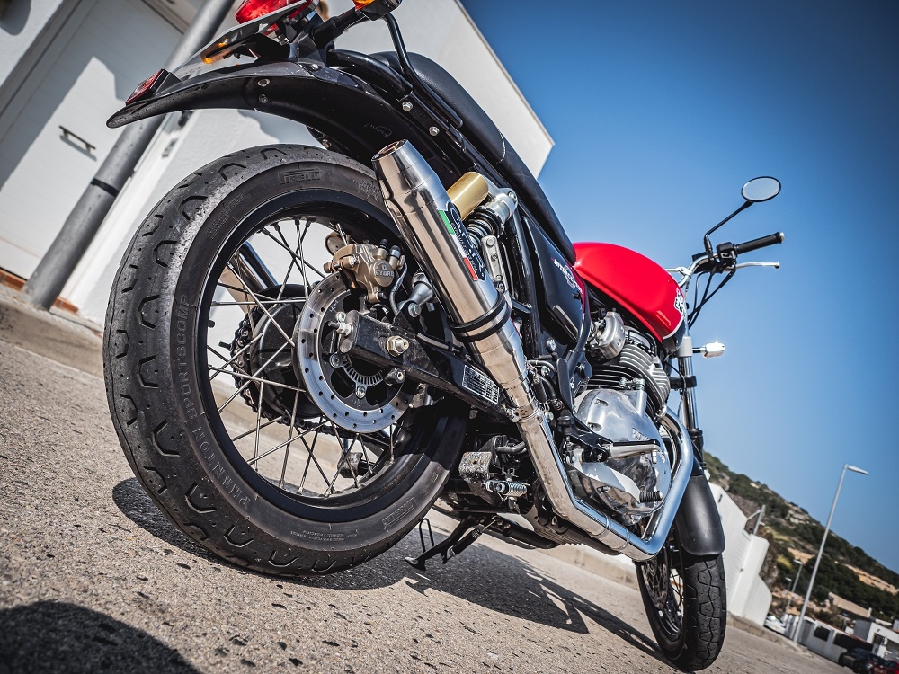 GPR exhaust compatible with  Royal Enfield Continental 650 2019-2020, Deeptone Inox, Dual slip-on exhaust legal for UK and non-EU countries including removable db killers and link pipes 