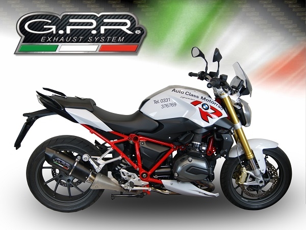 GPR exhaust compatible with  Bmw R 1200 R 2015 Lc 2015-2016, Furore Nero, Homologated legal slip-on exhaust including removable db killer and link pipe 