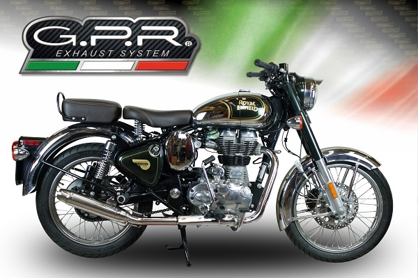 GPR exhaust compatible with  Royal Enfield Classic - Bullet Efi 500 2017-2020, Deeptone Inox, Slip-on exhaust legal for UK and non-EU markets including link pipe and removable db killer 