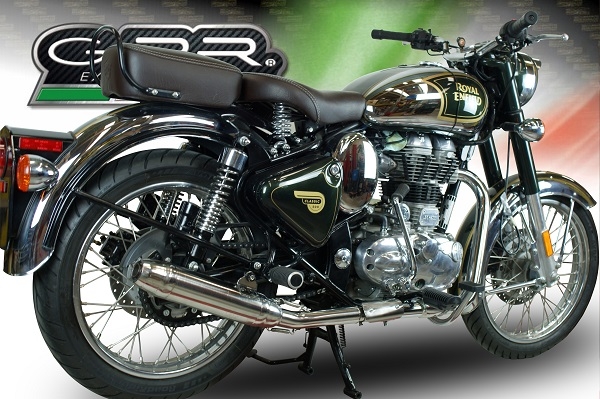 GPR exhaust compatible with  Royal Enfield Classic - Bullet Efi 500 2017-2020, Deeptone Inox, Slip-on exhaust legal for UK and non-EU markets including link pipe and removable db killer 