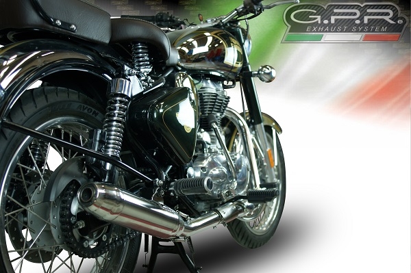 GPR exhaust compatible with  Royal Enfield Classic - Bullet Efi 500 2017-2020, Deeptone Inox, Slip-on exhaust legal for UK and non-EU markets including link pipe and removable db killer 