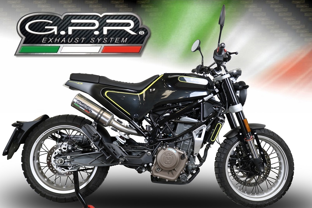 GPR exhaust compatible with  Husqvarna Svartpilen 401 2018-2019, M3 Titanium Natural, Homologated legal Mid-full system exhaust, including removable db killer and catalyst  