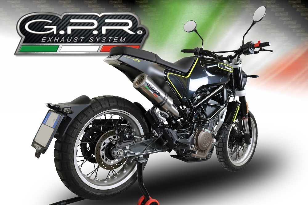 GPR exhaust compatible with  Husqvarna Svartpilen 401 2018-2019, M3 Titanium Natural, Homologated legal Mid-full system exhaust, including removable db killer and catalyst  