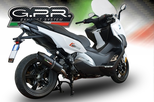 GPR exhaust compatible with  Bmw C 650 Sport 2016-2020, Furore Evo4 Nero, Homologated legal slip-on exhaust including removable db killer and link pipe 