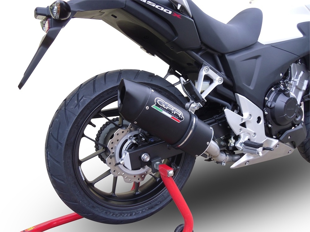 GPR exhaust compatible with  Honda Cb 400 X 2013-2015, Furore Nero, Homologated legal slip-on exhaust including removable db killer and link pipe 