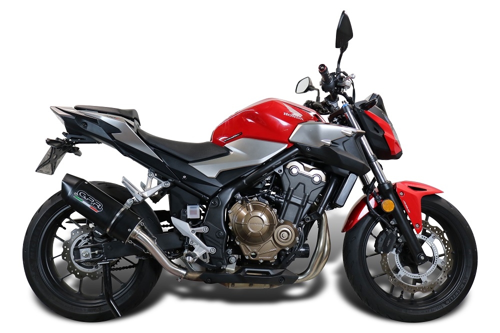 GPR exhaust compatible with  Honda Cb 500 X 2019-2024, Furore Nero, Homologated legal slip-on exhaust including removable db killer and link pipe 