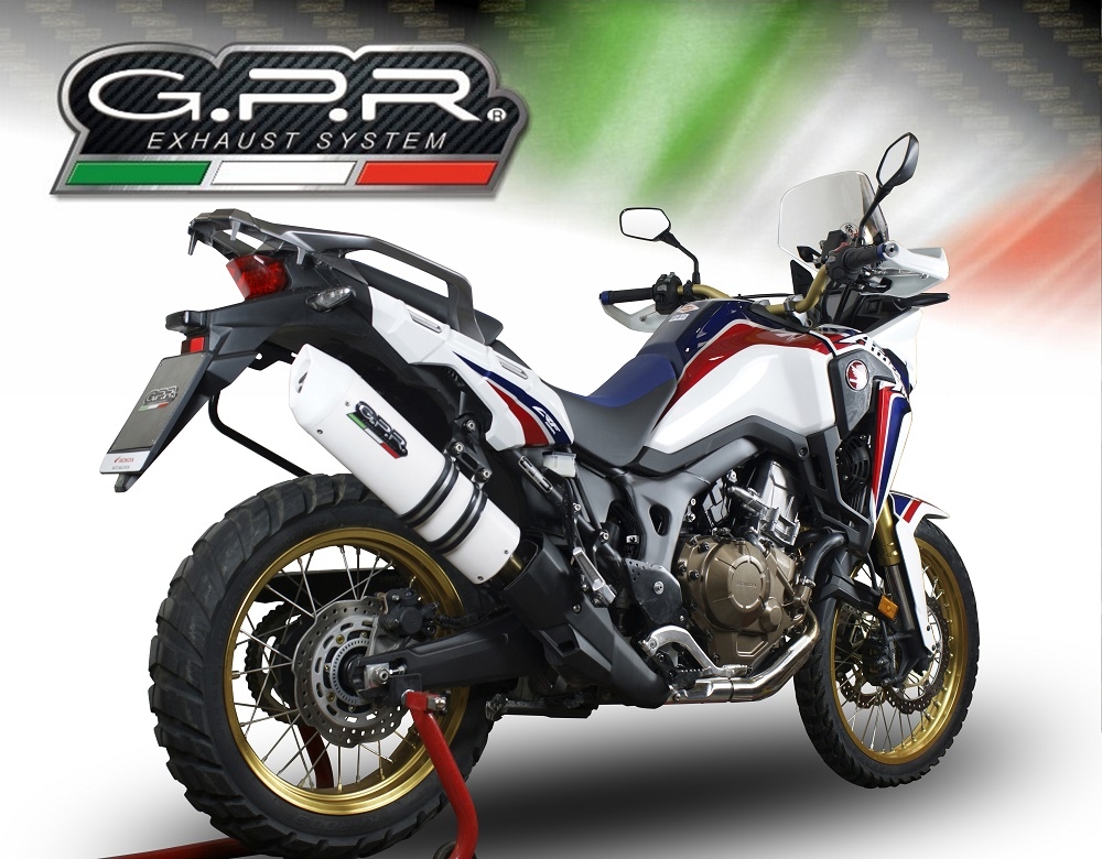 GPR exhaust compatible with  Honda Crf 1000 L Africa Twin 2015-2017, Albus Ceramic, Homologated legal slip-on exhaust including removable db killer and link pipe 