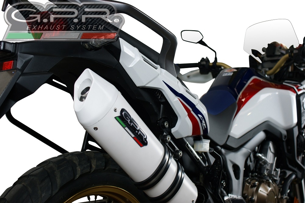 GPR exhaust compatible with  Honda Crf 1000 L Africa Twin 2015-2017, Albus Ceramic, Homologated legal slip-on exhaust including removable db killer and link pipe 