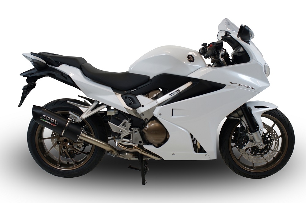 GPR exhaust compatible with  Honda Vfr 800 F 2014-2016, Furore Nero, Homologated legal slip-on exhaust including removable db killer and link pipe 