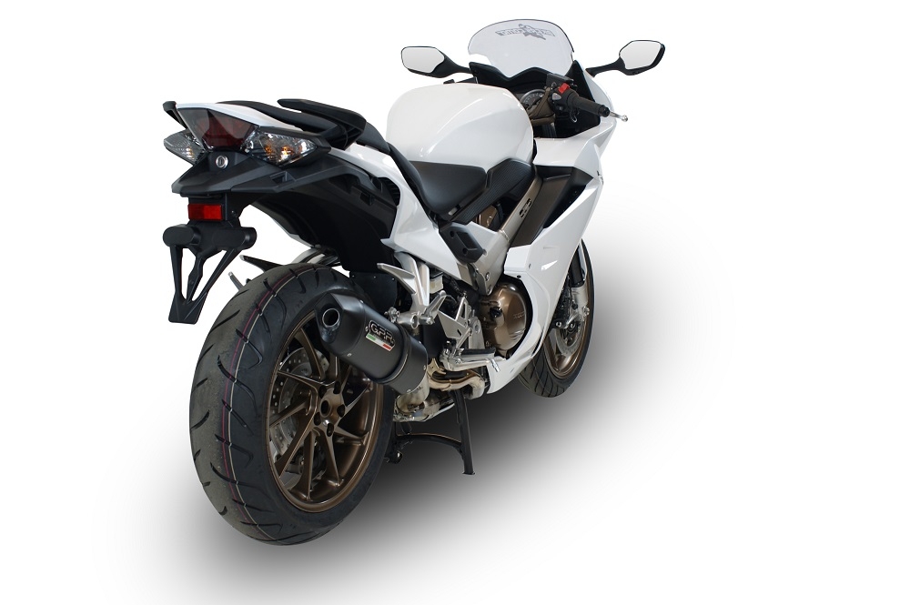 GPR exhaust compatible with  Honda Vfr 800 F 2014-2016, Furore Nero, Homologated legal slip-on exhaust including removable db killer and link pipe 