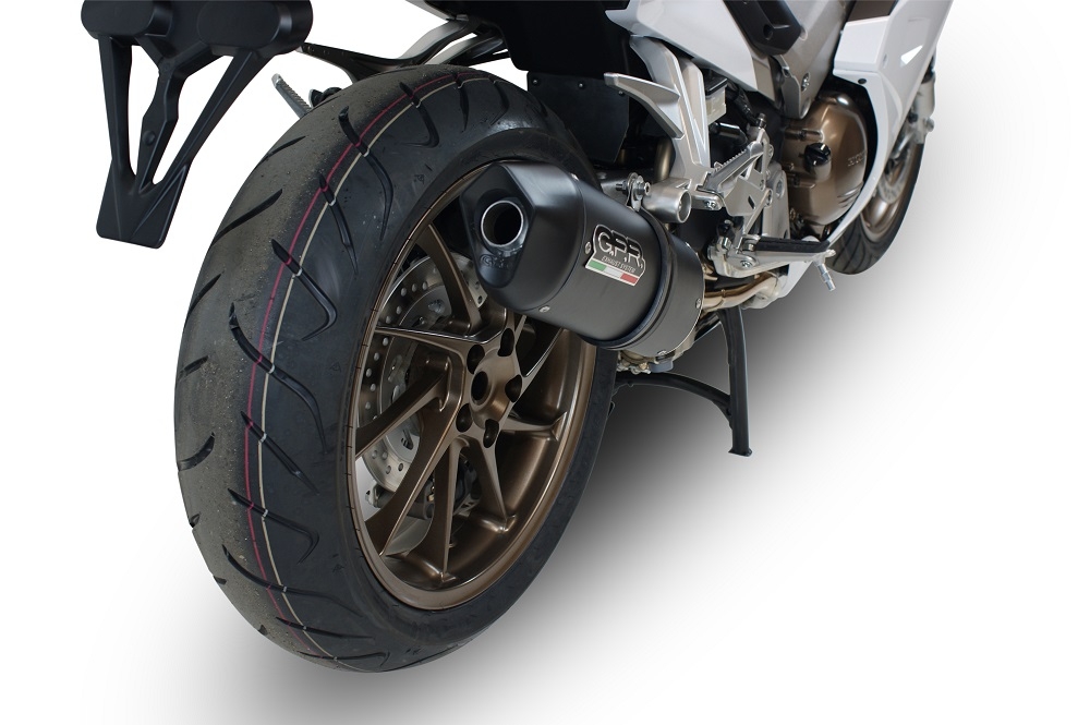 GPR exhaust compatible with  Honda Vfr 800 F 2014-2016, Furore Nero, Homologated legal slip-on exhaust including removable db killer and link pipe 