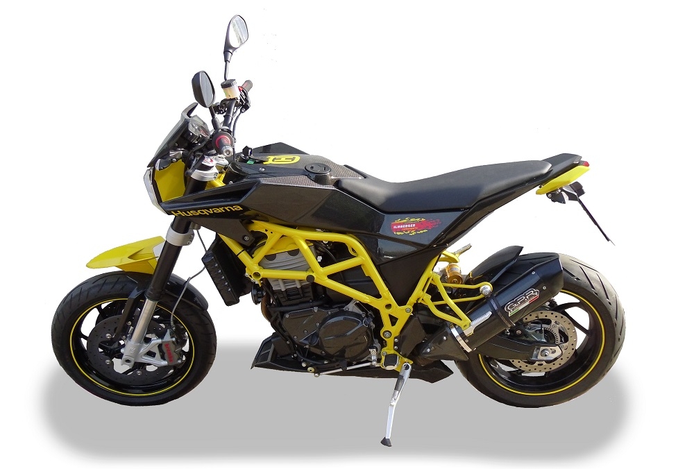 GPR exhaust compatible with  Husqvarna Nuda 900 - Nuda 900 R 2012-2013, Furore Nero, Homologated legal slip-on exhaust including removable db killer and link pipe 