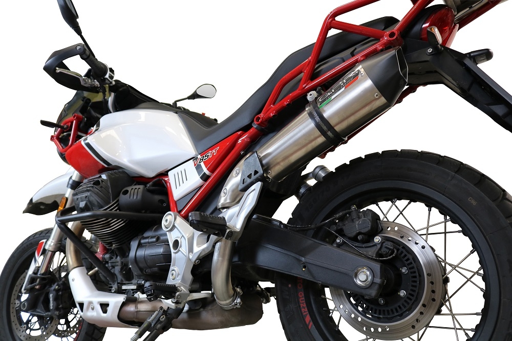 GPR exhaust compatible with  Moto Guzzi V85 TT 2021-2023, GP Evo4 Titanium, Homologated legal slip-on exhaust including removable db killer and link pipe 