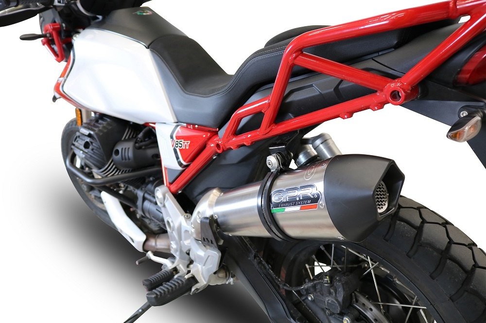 GPR exhaust compatible with  Moto Guzzi V85 TT 2021-2023, GP Evo4 Titanium, Homologated legal slip-on exhaust including removable db killer and link pipe 