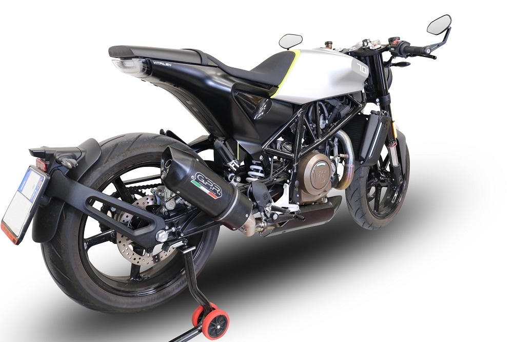 GPR exhaust compatible with  Husqvarna Svartpilen 701 2018-2020, Furore Evo4 Nero, Homologated legal slip-on exhaust including removable db killer and link pipe 