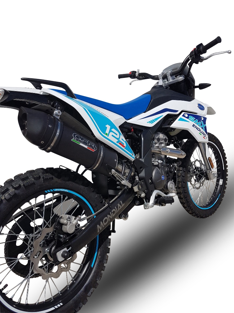 GPR exhaust compatible with  F.B. Mondial Smx 125 Enduro 2021-2023, Furore Nero, Slip-on exhaust legal for UK and non-EU markets including link pipe and removable db killer 