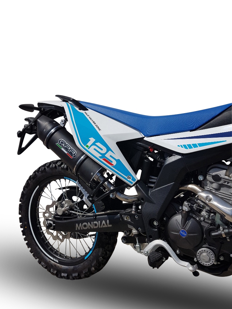 GPR exhaust compatible with  F.B. Mondial Smx 125 Enduro 2021-2023, Furore Nero, Slip-on exhaust legal for UK and non-EU markets including link pipe and removable db killer 