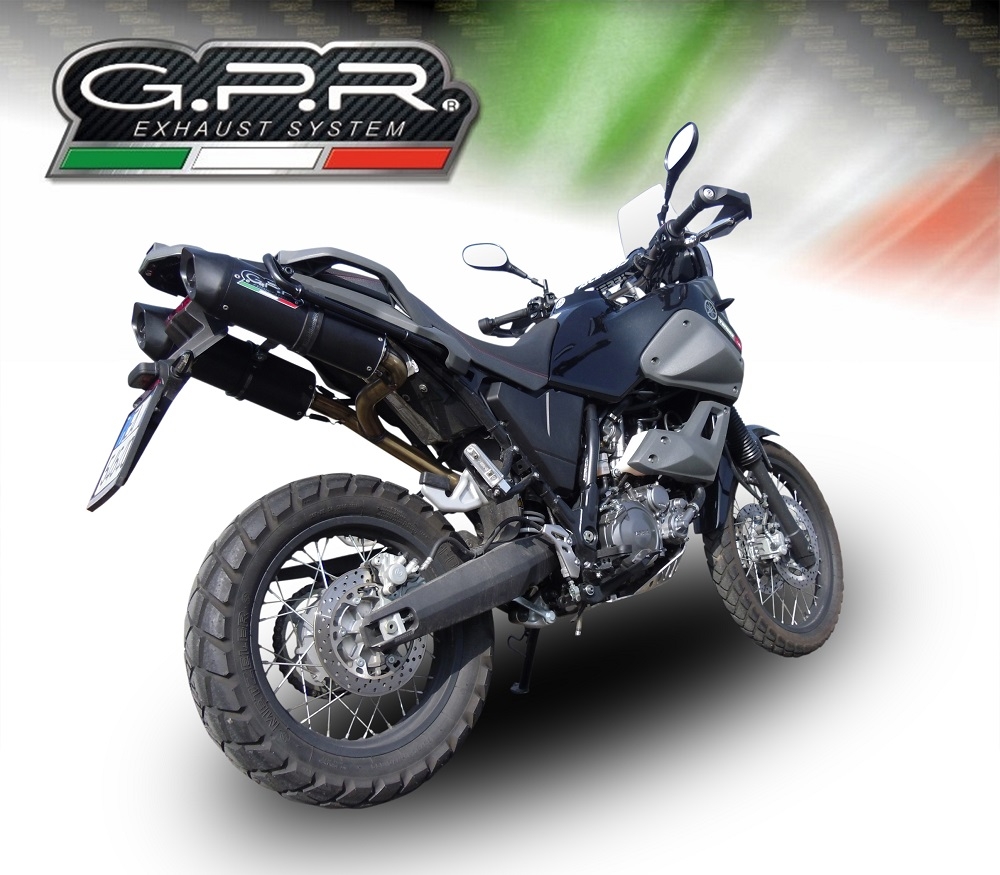 GPR exhaust compatible with  Yamaha Xt 660 Z Teneré 2008-2016, Furore Nero, Dual Homologated legal slip-on exhaust including removable db killers and link pipes 