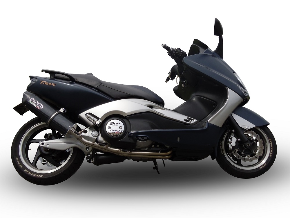 GPR exhaust compatible with  Yamaha T-Max 500 2001-2011, Furore Nero, Homologated legal full system exhaust, including removable db killer and catalyst 