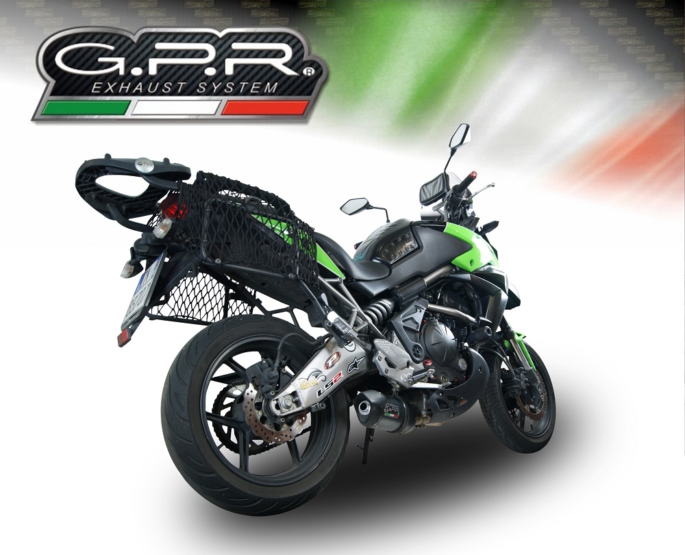 GPR exhaust compatible with  Kawasaki Versys 650 2006-2014, Furore Nero, Homologated legal slip-on exhaust including removable db killer and link pipe 