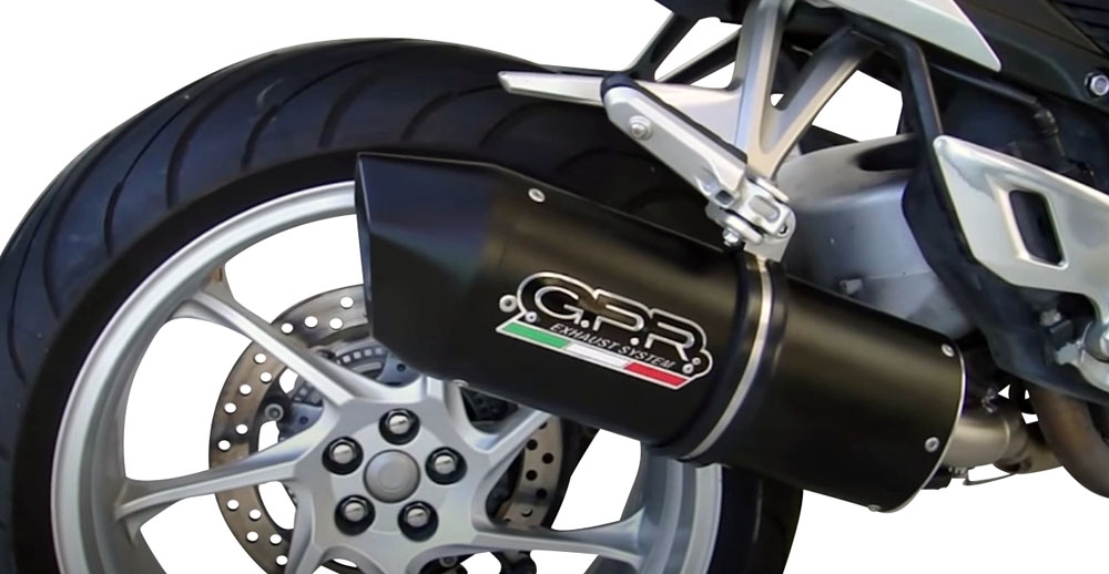 GPR exhaust compatible with  Honda Vfr 1200 F I.E. 2010-2016, Furore Nero, Homologated legal slip-on exhaust including removable db killer and link pipe 