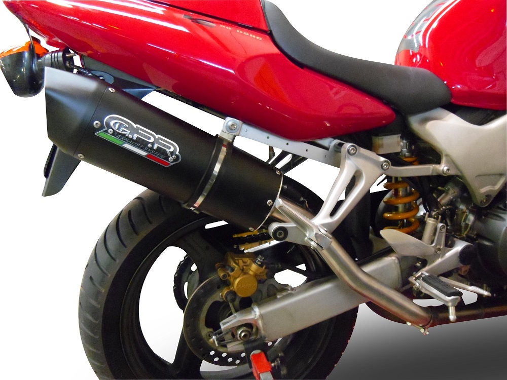 GPR exhaust compatible with  Honda Vtr 1000 F Firestorm  1997-2007, Furore Nero, Dual Homologated legal slip-on exhaust including removable db killers and link pipes 