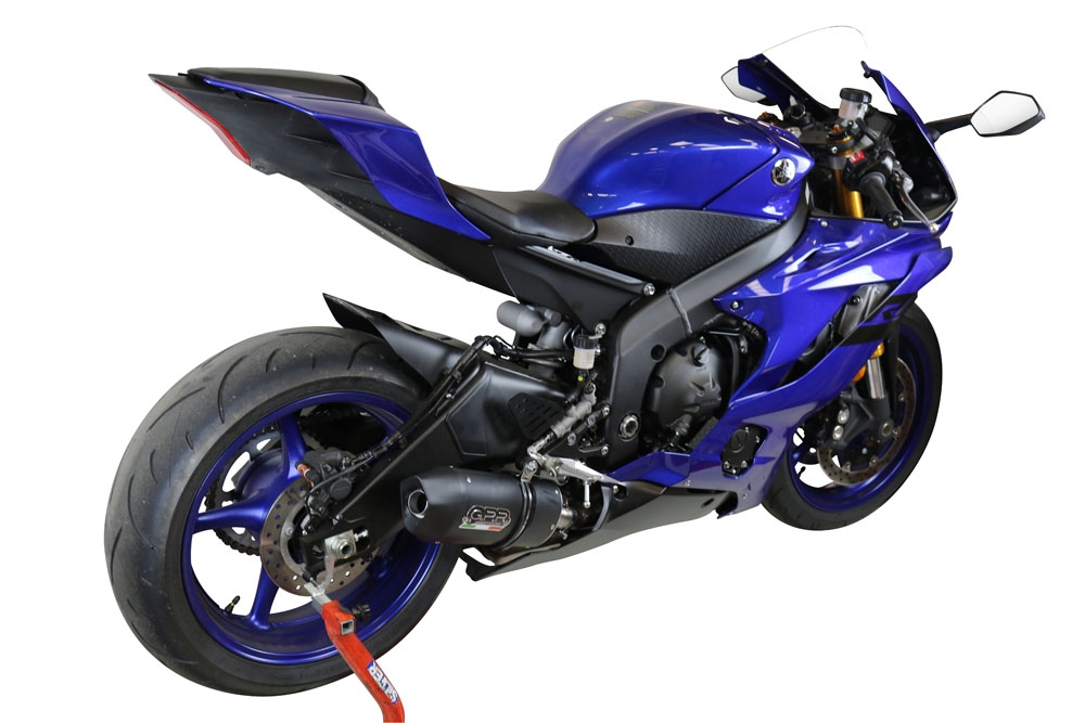 GPR exhaust compatible with  Yamaha Yzf R6 2017-2024, Furore Evo4 Nero, Homologated legal slip-on exhaust including removable db killer and link pipe 