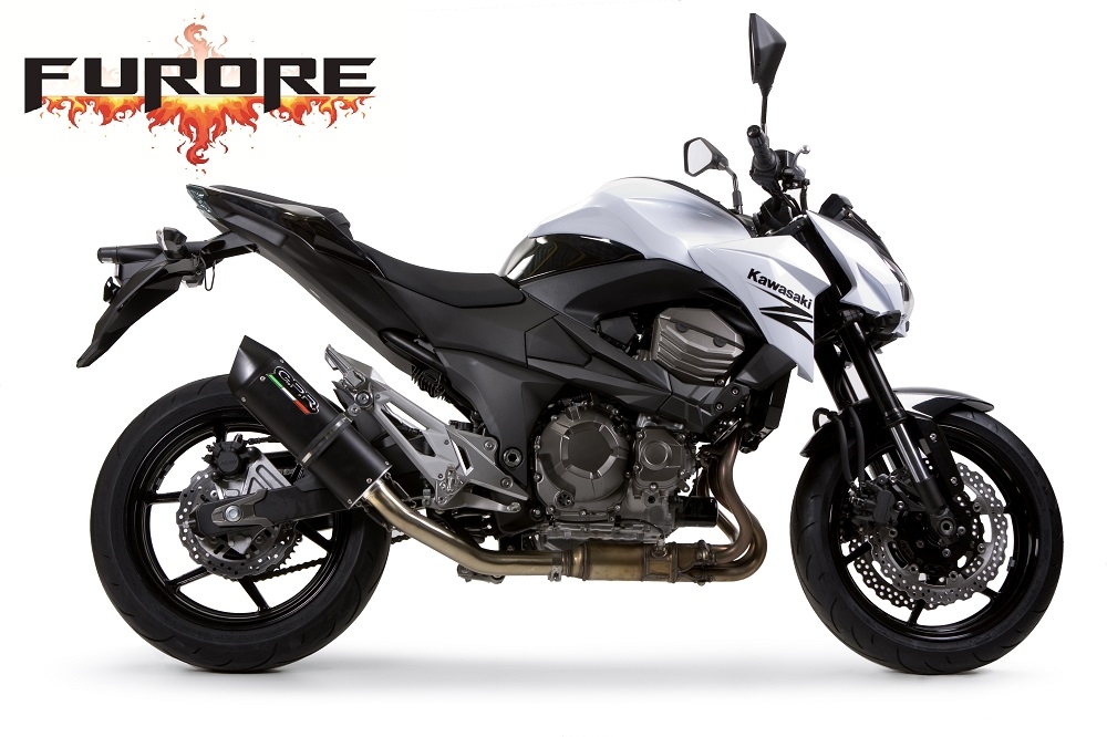 GPR exhaust compatible with  Kawasaki Z 800 2009-2016, Furore Nero, Homologated legal slip-on exhaust including removable db killer and link pipe 